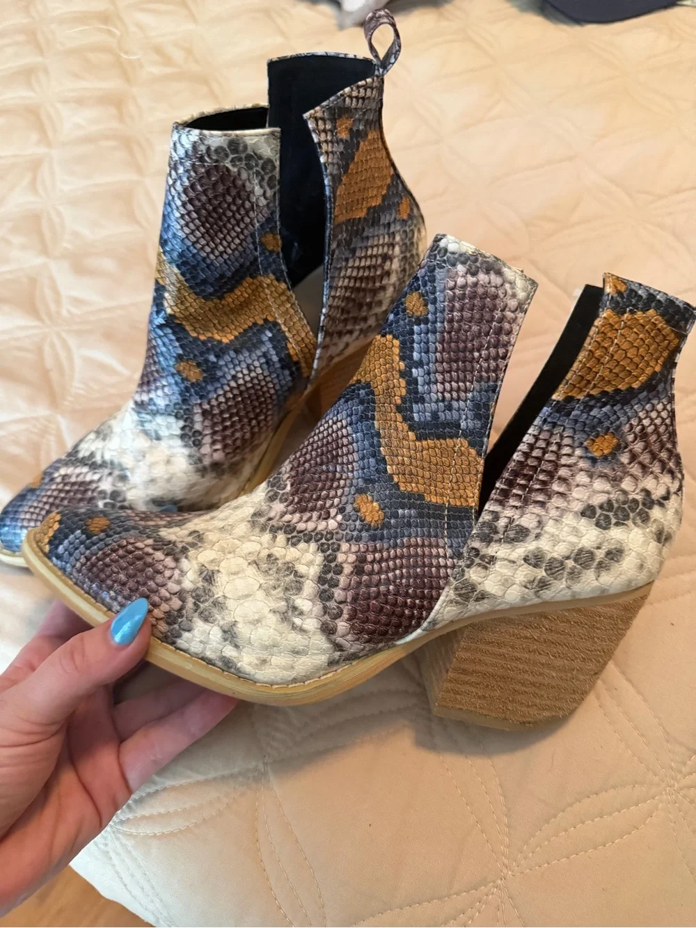 Women's Snake-Print Ankle Booties in Multicolor